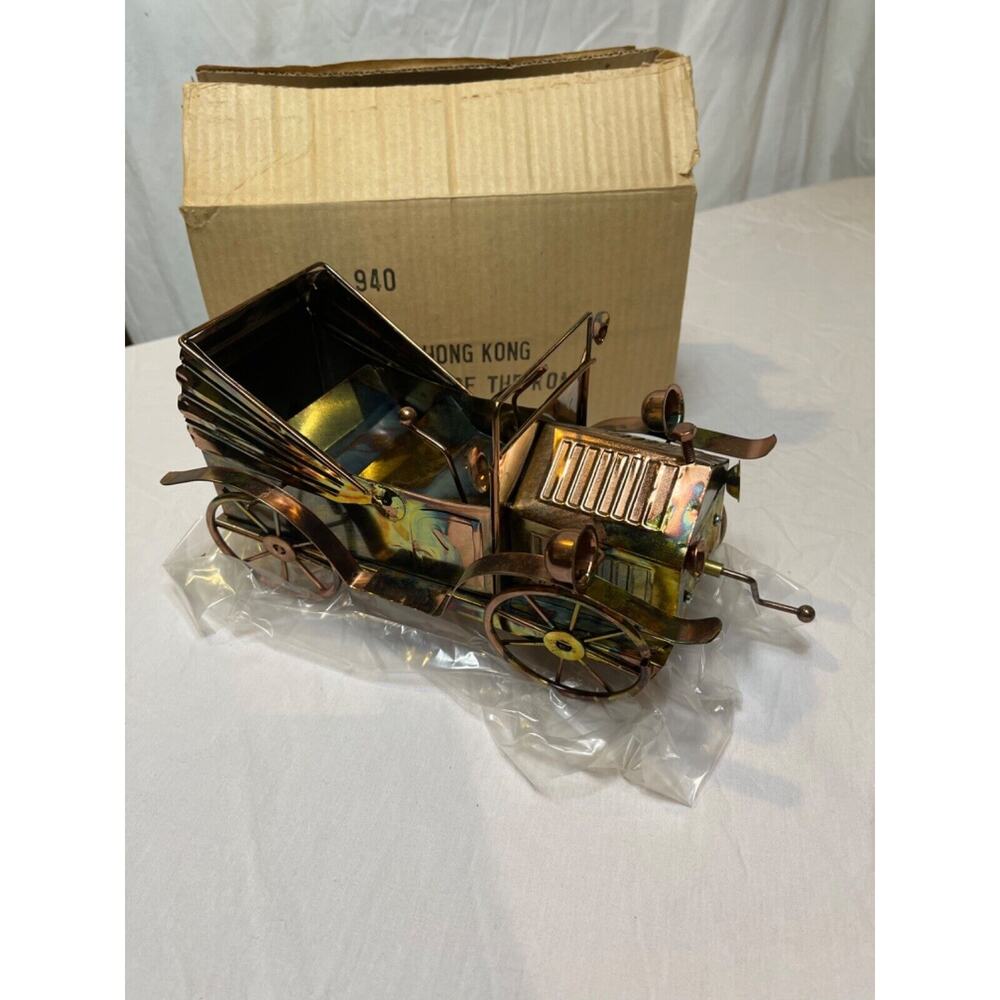Vintage Copper Tin Metal Car Retro Music Box Hong Kong New Old Stock